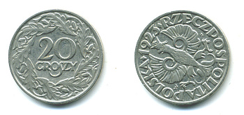 Польша 20 грошей 1923 w KM 12, Parchimowicz 105 никель 4383-169