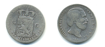 Нидерланды 1/2 гульдена 1860 Виллем III (1849-1890) KM 92 серебро 84-956