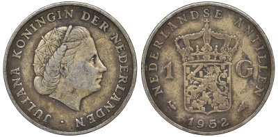 Нидерландские Антилы 1 гульден 1952 Юлиана (1948-1980) KM 2 серебро 36-853