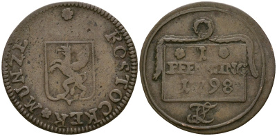 Росток, Мекленбург 1 пфенниг 1798 KM C# 2 медь 272-243