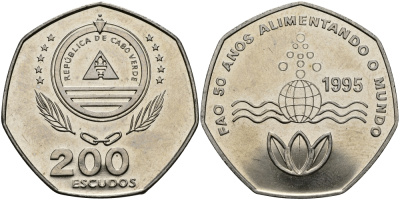 Кабо-Верде 200 эскудо 1995 50 лет FAO KM 34 медно-никель UNC 3333-941