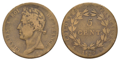Французская Вест-Индия 5 сантимов 1829 A, Карл X (1824-1830) KM 10 бронза 1520-913