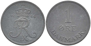 ДАНИЯ 1 ЭРЕ 1966 С; S, ФРЕДЕРИК IX (1947-1972) KM 839.2 цинк 4387-532