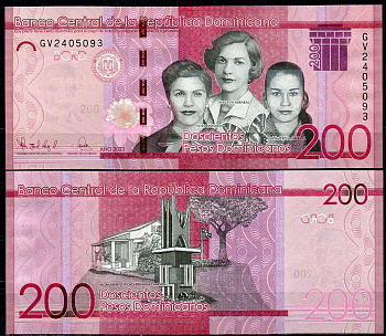 Доминиканская Республика 200 песо 2023 сестры Мирабаль, монумент Pick 191 h  бумага  UNC (пресс) 447-40-3