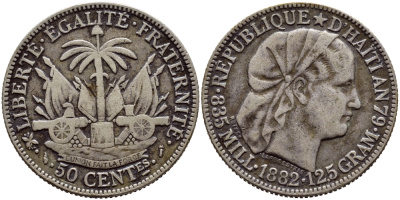 Гаити 50 сантимов 1882 KM 47 серебро 00-000-00