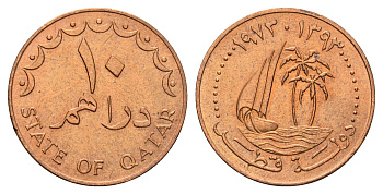 Катар 10 дирхамов 1973 KM 1 бронза UNC 34-625