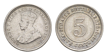 Стрейтс-Сетлментс (Стрейтс Сетлментс) 5 центов 1926 Георг V (1910-1936) KM 36 серебро 1521-824