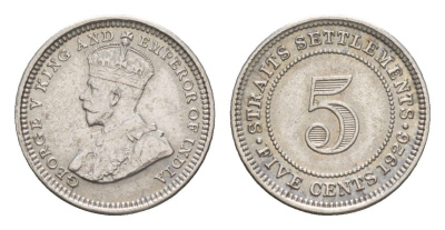 Стрейтс-Сетлментс (Стрейтс Сетлментс) 5 центов 1926 Георг V (1910-1936) KM 36 серебро 1521-824