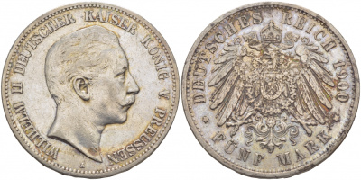 Пруссия 5 марок 1900 Вильгельм II (1888-1918) KM 523, J. 104 серебро 00-1067-10-34