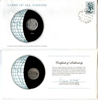 Сирия 50 пиастров 1979 конверт с маркой первого дня гашения, Coins of Nations KM 119 медно-никель aUNC 4295-10-1