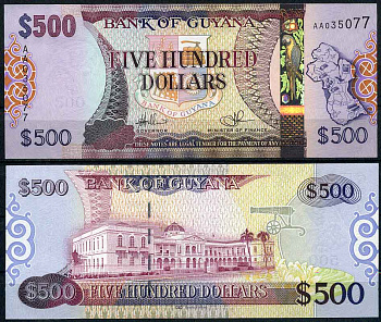 Гайана 500 долларов 2011 серия AA, здание Национальной ассамблеи Pick 37 (1) бумага UNC (пресс) 447-57-1