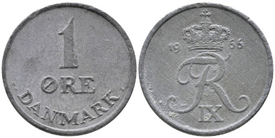 ДАНИЯ 1 ЭРЕ 1966 C; S, ФРЕДЕРИК IX (1947-1972) KM 839.2 цинк 100-658