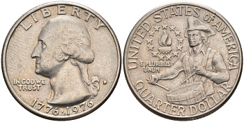 США 25 центов (квотер) 1976 D, 200 лет независимости (1776-1976), Вашингтон, барабанщик KM 204 медь плакированная медно-никелем 4584-1044
