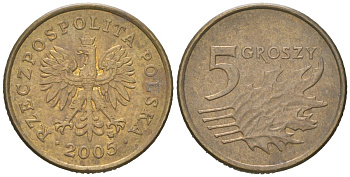 Польша 5 грошей 2005 MW Y 278 марганец латунь aUNC 4618-139