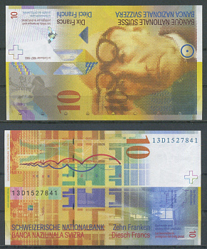 Швейцария 10 франк 2013 Pick 67 e (1) бумага 8603-26-1-1