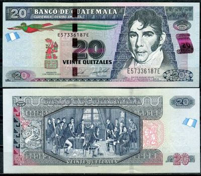Гватемала 20 кетсалей 2019 Мариано Гальвес, подписание Закона о независимости Центральной Америки Pick 124  бумага  UNC (пресс) 447-105-2