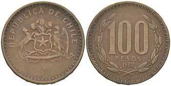 Чили 100 песо 1987 So KM 226.2, Schon 71 алюминиевая бронза 4616-1223