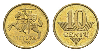 Литва 10 центов 1999 KM 106 никель латунь UNC 4632-613