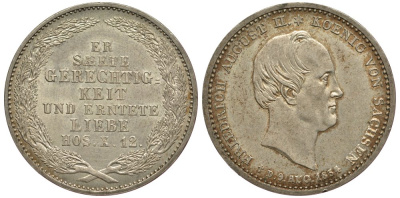 Саксония 1/6 талера 1854 Фридрих Август II (1797-1854), на смерть короля KM 1178, J. 92 серебро UNC 413-5043