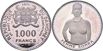 Дагомея 1000 франков 1971 серия 10 лет независимости, аборигенка, буклет KM 4 серебро PROOF 11-175-22-2