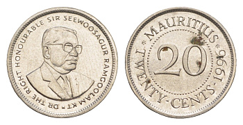 Маврикий 20 центов 1996 Сивусагур Рамгулам KM 53 сталь плакированная никелем UNC 4649-613