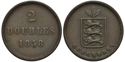 Гернси 2 дабла (дубля) 1858 KM 4 медь 650-543