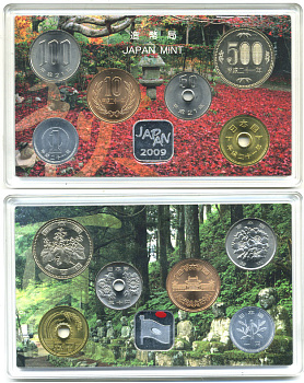Япония набор из 6 монет + жетон 2009 официальный набор в пластике и картонной коробке, четыре времени года, JAPAN MINT UNC 1-5-2-13