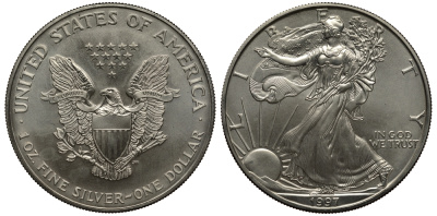 США 1 доллар 1997 шагающая свобода KM 273 серебро UNC 02-262-13