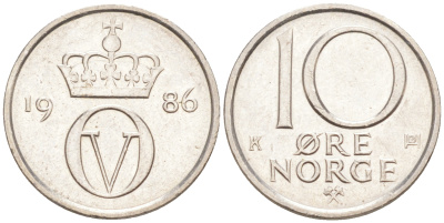 НОРВЕГИЯ 10 ЭРЕ 1986 ОЛАФ V (1957-1991) KM 416 медно-никель 112-616
