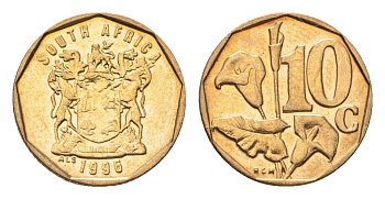 ЮАР 10 центов 1996 герб, цветок алоэ KM 161 сталь плакированная бронзой UNC 4694-728
