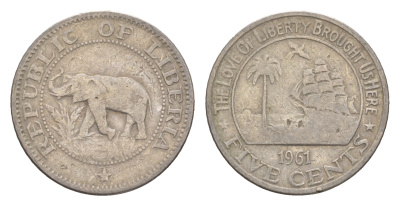 Либерия 5 центов 1961 KM 14 медно-никель 4659-443