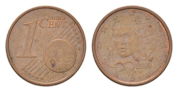 Франция 1 евроцент 2000 KM 1282 сталь плакированная медью 4627-1127