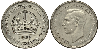Австралия 1 крона 1937 Корона, Георг VI (1937-1952) KM 34 серебро aUNC 272-413