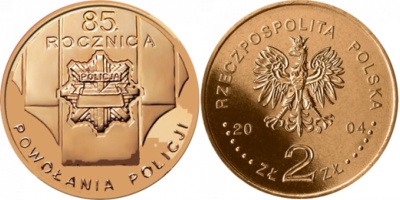 Польша 2 злотых 2004 MW, 85 лет польской полиции KM 501 нордик  UNC  3996-332