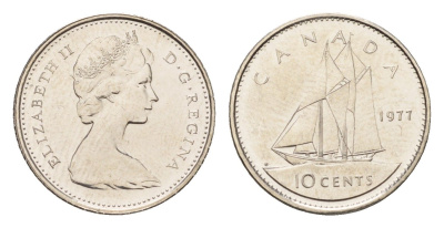 Канада 1 цент 1977 Елизавета II (1952-2022), парусник KM 77.1 никель UNC 4690-742