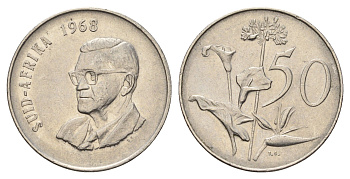 ЮАР 50 центов 1968 Окончание президентства Чарльза Сварта, South Africa, легенда на английском KM 79.2 никель 4622-1114