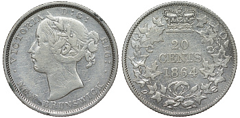 Канада, Нью-Брансуик 20 центов 1864 Виктория (1837-1901) KM 9 серебро 1519-712