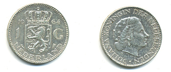 Нидерланды 1 гульден 1964 Юлиана (1948-1980) KM 184 серебро 83-751