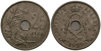 Бельгия 25 сантимов 1929 Belgie KM 69 медно-никель 4403-436