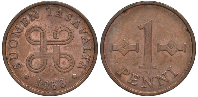 ФИНЛЯНДИЯ 1 ПЕННИ 1968 KM 69 медь 3334-1031