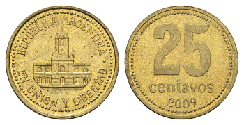 Аргентина 25 сентаво 2009 KM 110.1 алюминиевая бронза 4663-831