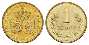 Гренландия 1 крона 1957 KM 10 алюминиевая бронза UNC 3711-2145