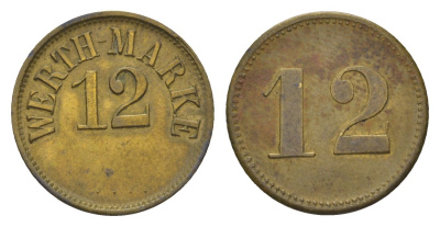 Германия игровой жетон в 12 werth marke диаметр 20 мм, вес 2,2 гр латунь 4623-1046