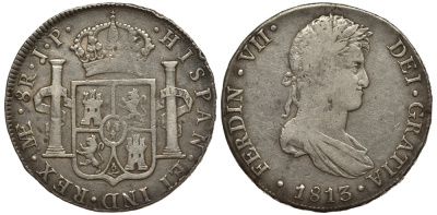 Перу 8 реалов 1813 JP, МОДВОР ME (LIMAE), Фердинанд VII Испанский (1808-1821) KM 117.1 серебро 11-271-15