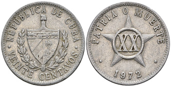 Куба 20 сентаво 1972 KM 35.1, JMA 64, Schoen 33 алюминий 4114-452