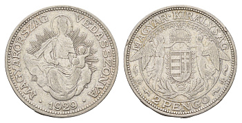 Венгрия 2 пенге 1929 Венгерская мадонна KM 511 серебро 83-1255