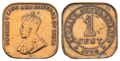 Стрейтс-Сетлментс (Стрейтс Сетлментс) 1 цент 1920 Георг V (1910-1936) KM 32 бронза 4126-515