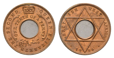 Британская Западная Африка 1/10 пенни 1956 самый редкий год типажа KM 32 бронза UNC 270-425