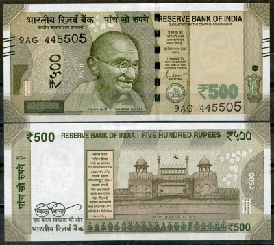 Индия 500 рупий 2024 Махатма Ганди Pick new  бумага  UNC (пресс) 448-85-3