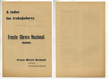 Куба листовка ND ВНИМАНИЮ ВСЕХ, НАЦИОНАЛЬНЫЙ РАБОЧИЙ ФРОНТ UNIDO бумага аUNC 504-35-1